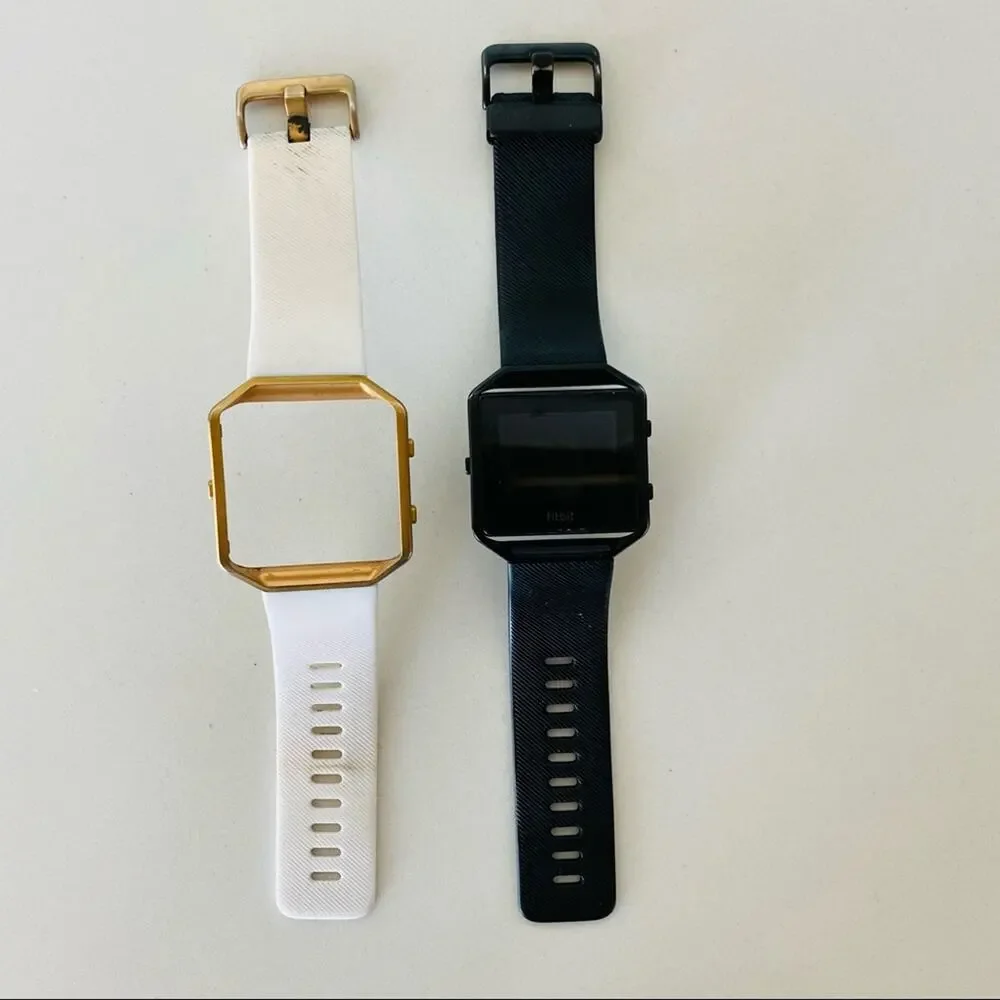 FITBIT Blaze Black White Gold Smart Watch Face Two Band With Two 2 Chargers